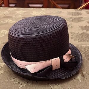 Vintage Stylish Black Straw Hat with white Bow